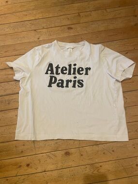 H&M White Tee with Black 'Atelier Paris' Graphic